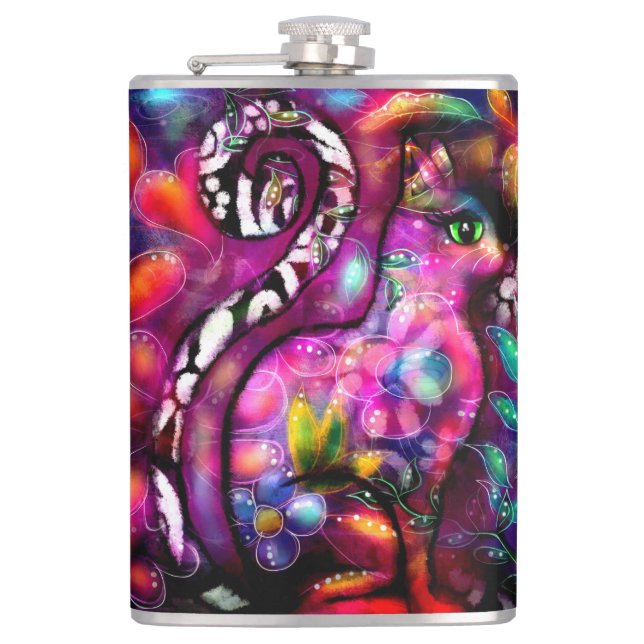 Petaca Resumen caprichoso Gato Kitty Floral Rojo Rosa (Anverso)