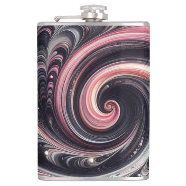 Petaca Resumen de la modernidad Swirling rosa, negro y bl (Anverso)