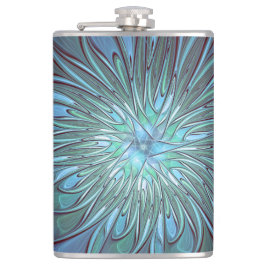 Petaca Resumen moderno Arte fractal de flor azul de moda