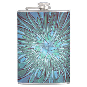 Petaca Resumen moderno Arte fractal de flor azul de moda