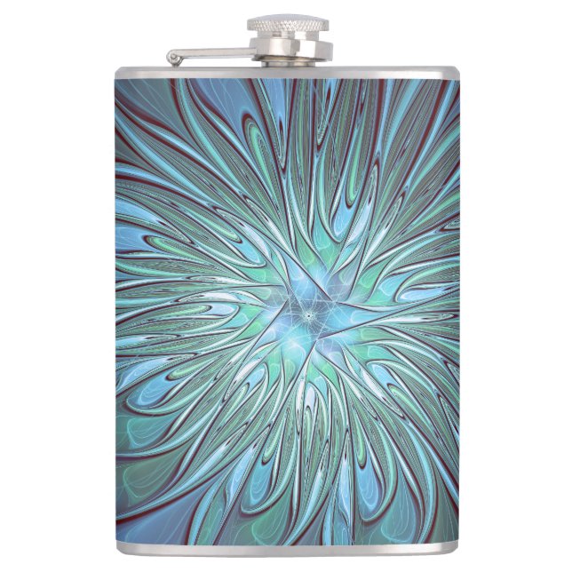 Petaca Resumen moderno Arte fractal de flor azul de moda (Anverso)