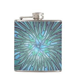 Petaca Resumen moderno Arte fractal de flor azul de moda