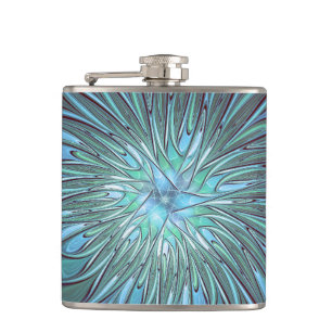 Petaca Resumen moderno Arte fractal de flor azul de moda