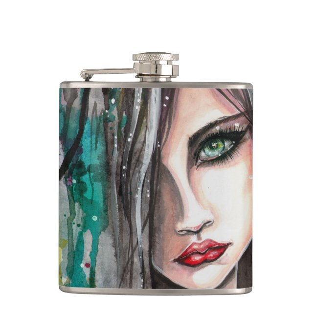 Petaca Retrato de Chica de arte de fantasía en pintura ab (Anverso)