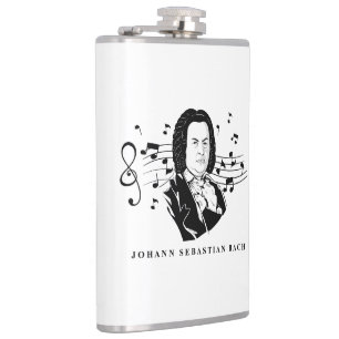 Petaca Retrato de Johann Sebastian Bach y busto con notas