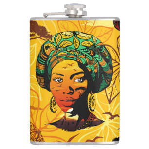 Petaca Retrato de mujer africana con puesta de sol