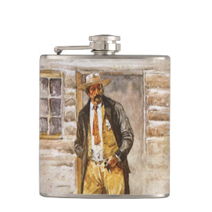 Petaca Retrato del sheriff por Seltzer, vintage West Cowb