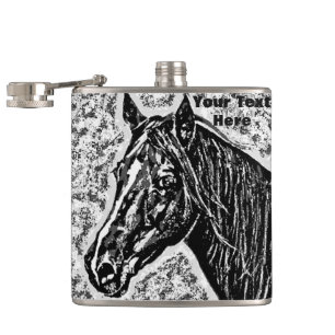 Petaca retrato equino de caballo blanco y negro