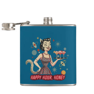 Petaca Retro Gato Atómico Pin-Up "Hora Feliz, Cariño" M