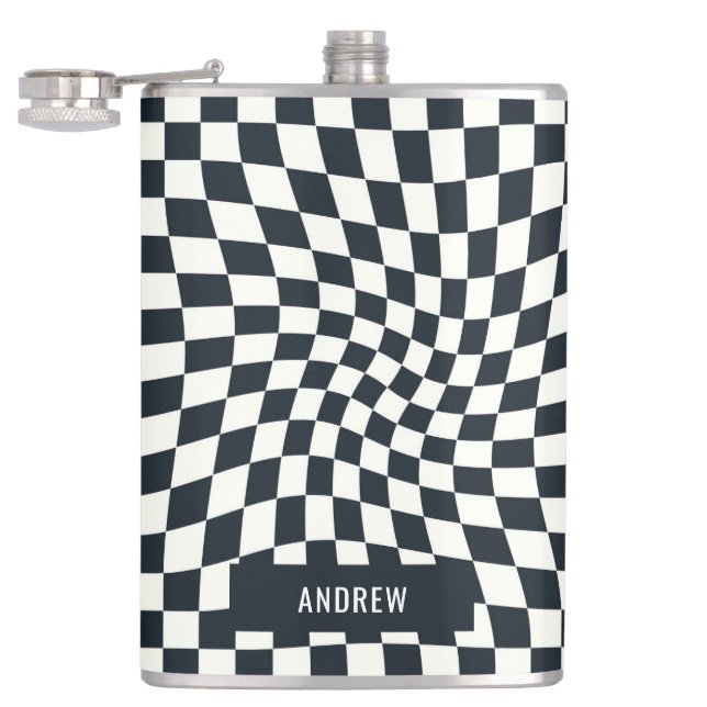 Petaca Retro índigo blanco revisado personalizado (Abierto)