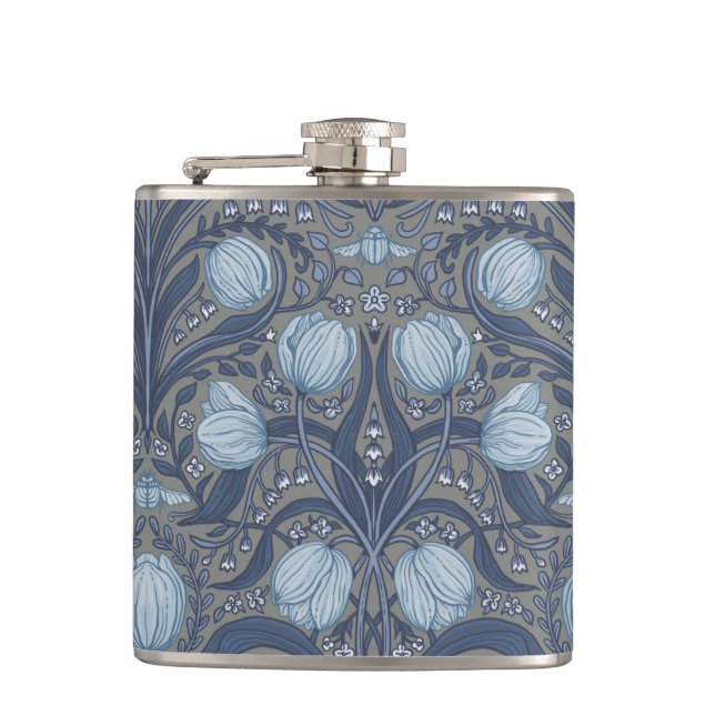 Petaca Retro Nouveau Tulips in blue and pewter (Anverso)