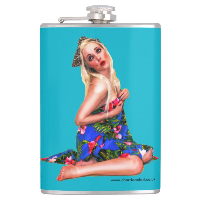 Petaca Retro Pinup Beach Chica Verde azulado (Anverso)