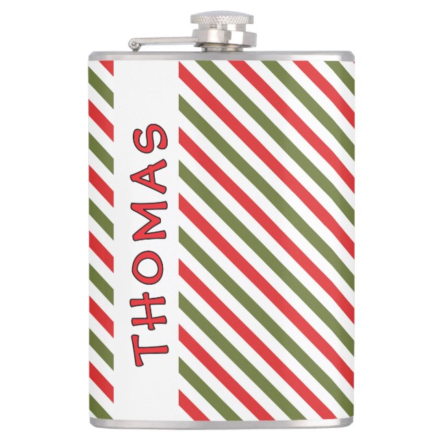 Petaca Retro Red Green White Christmas Stripe Pattern  (Anverso)