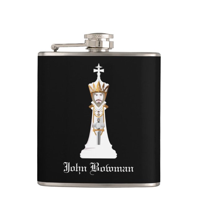 Petaca Rey de ajedrez blanco / Nombre personalizado (Anverso)