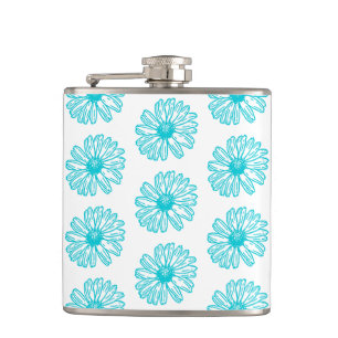 Petaca Robin Egg Blue Daisy Print, Patrón de flores hippi