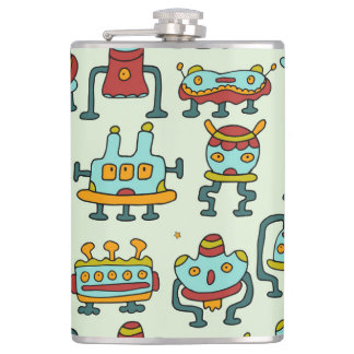 Petaca Robots Aliens Ilustracion de patrones de vintage