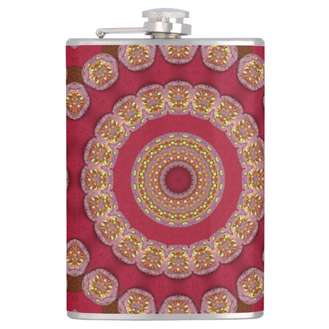 Petaca Rojas Rosetas Mandala de Oro Amarillo (Anverso)
