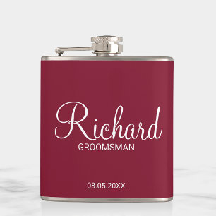 Petaca Rojo Burdeos Moderno Groomsman Personalizado