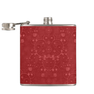 Petaca Rojo Carmesí Profundo Patrón de Damasco Floral Ele