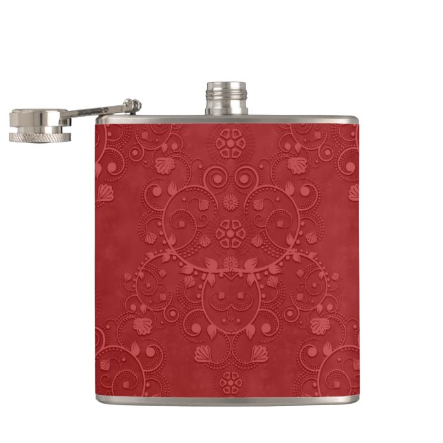 Petaca Rojo Carmesí Profundo Patrón de Damasco Floral Ele (Abierto)