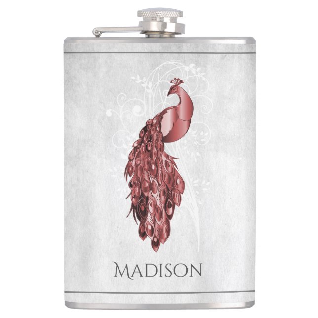 Petaca Rojo Elegante Peacock Flask (Anverso)