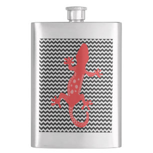 Petaca Rojo Lizard Negro Blanco Chevron Stripe Flask