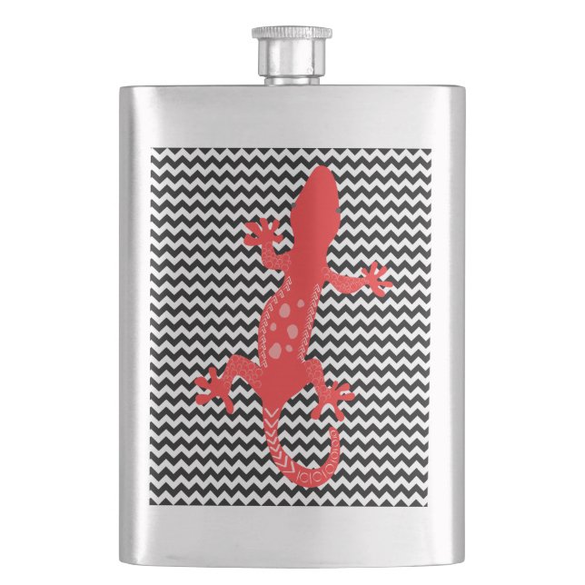 Petaca Rojo Lizard Negro Blanco Chevron Stripe Flask (Anverso)