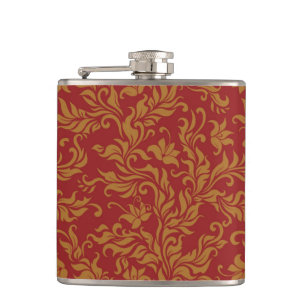 Petaca Rojo y estampado de flores del oro