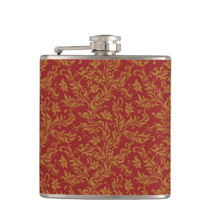 Petaca Rojo y estampado de flores del oro
