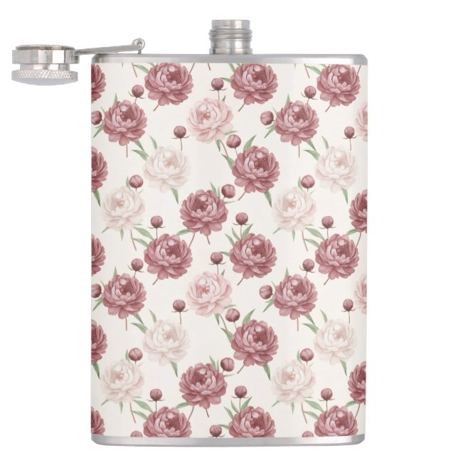 Petaca Romantic Blush & Burgundy Peony Floral Pattern (Abierto)
