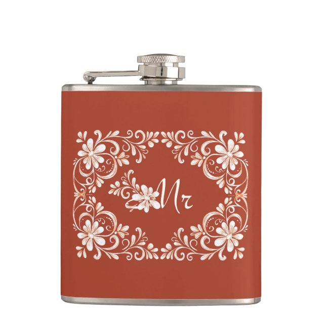 Petaca Romántico Arroz Rojo Shabby Chic Sr Boda Flask (Anverso)
