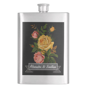 Petaca Romántico legado floral vintage rosas sobre negro