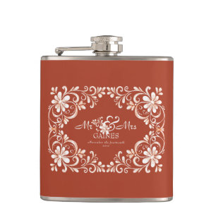 Petaca Romántico Rojo Rust Sr. y Sra. Boda Flask