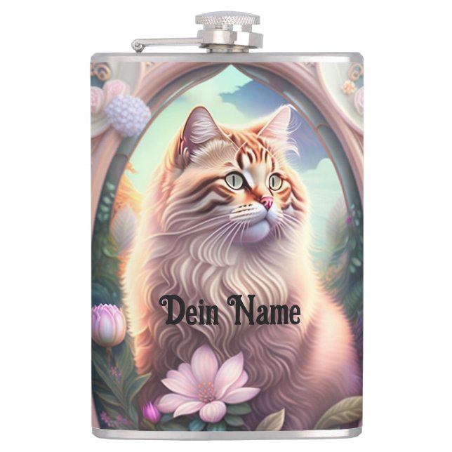 Petaca Romantik Katze mit Blumen (Anverso)