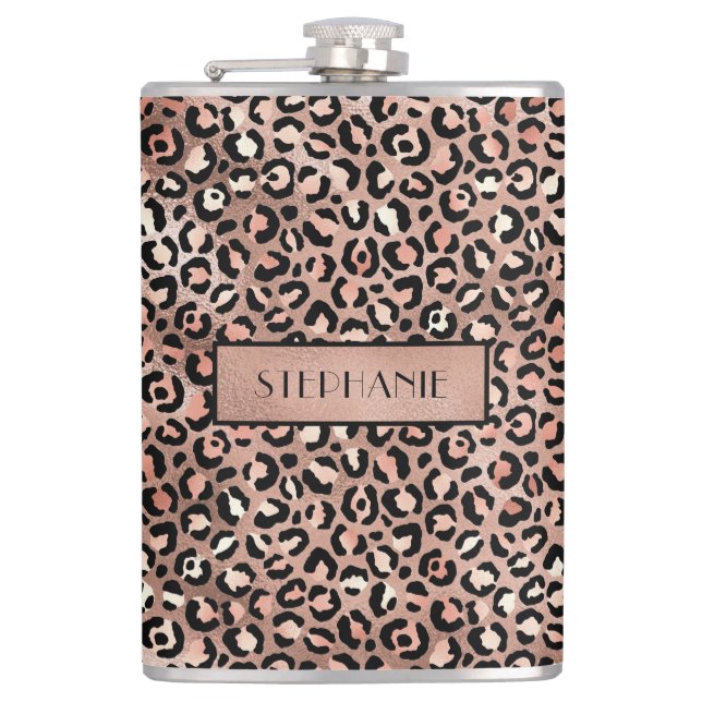 Petaca Rosa Chic Estampado Leopardo con Hojas de Oro Pers (Anverso)