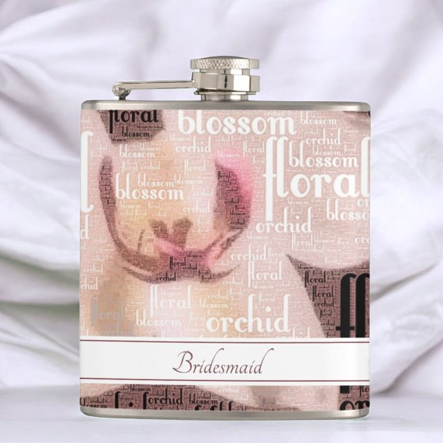 Petaca Rosa de la fiesta nupcial de personalizado Orquíde (Flask front with template text)