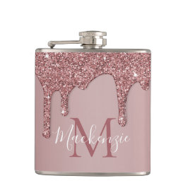 Petaca Rosa de lujo Purpurina de goteo de oro Monograma