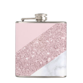 Petaca rosa de mármol blanco del purpurina color de rosa