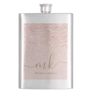 Petaca Rosa de moda Purpurina de oro Iniciales de moda y