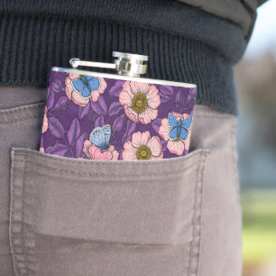 Petaca Rosa de perro y mariposas en rosa y púrpura