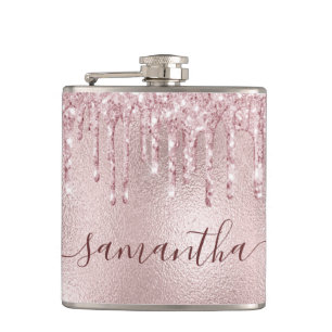 Petaca Rosa de soltería con monograma rosa dorado
