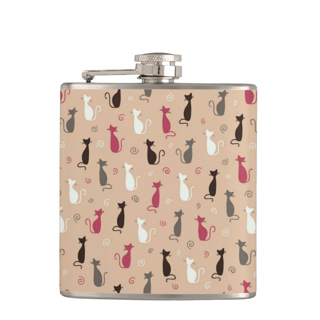 Petaca rosa del modelo de los gatos (Anverso)