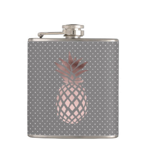Petaca rosa elegante de pollo oro piña puntos de polka