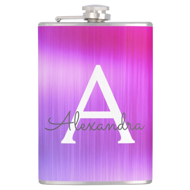 Petaca Rosa - Nombre de monograma Metalizado cepillado pú (Anverso)