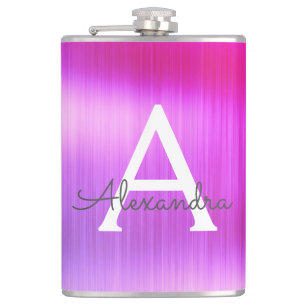 Petaca Rosa - nombre metalizado cepillado púrpura del