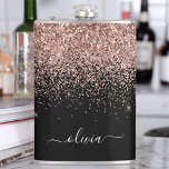 Petaca Rosa Oro Rubor Purpurina rosa Personalizado Monogr<br><div class="desc">Oro Rosa - Purpurina Rubor Rosado y Negro Esparkle Cepillado Nombre de Monograma Metalizado y Matraz Fiesta inicial. Esto hace que el dulce perfecto cumpleaños 16, boda, ducha de novia, aniversario, ducha de bebé o fiesta de soltera sea regalo para alguien que ama el lujo glam y los estilos de...</div>