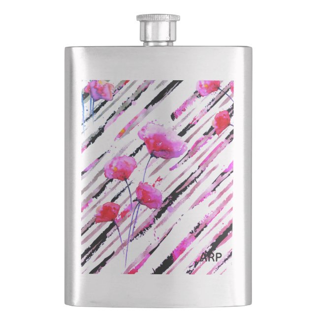 Petaca *~* Rosa Patrón de amapola de lavanda blanca y ros (Anverso)
