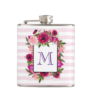 Petaca Rosa rosa y amapola floral en franjas rosas