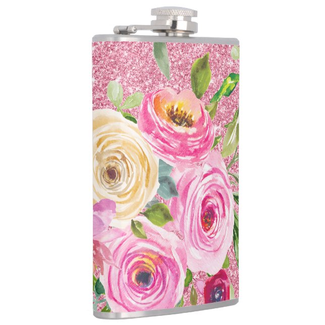 Petaca Rosas acuarelas en Purpurina rosa y crema rosada (Derecha)