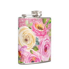 Petaca Rosas acuarelas en Purpurina rosa y crema rosada